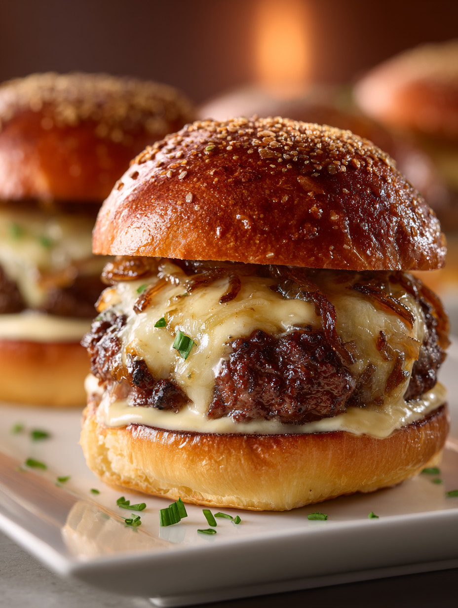 Two burgers on a plate.