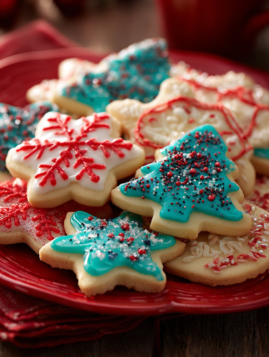 A plate of Christmas cookies.