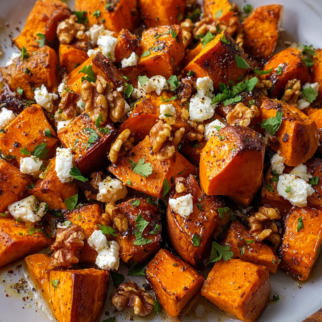 A plate of food with feta cheese and walnuts.