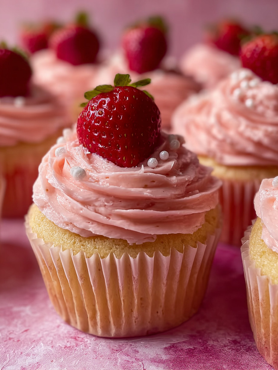 A cupcake with a strawberry on top.