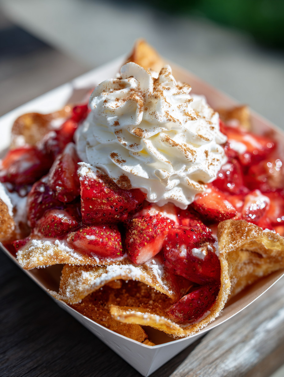 A bowl of strawberries and whipped cream.