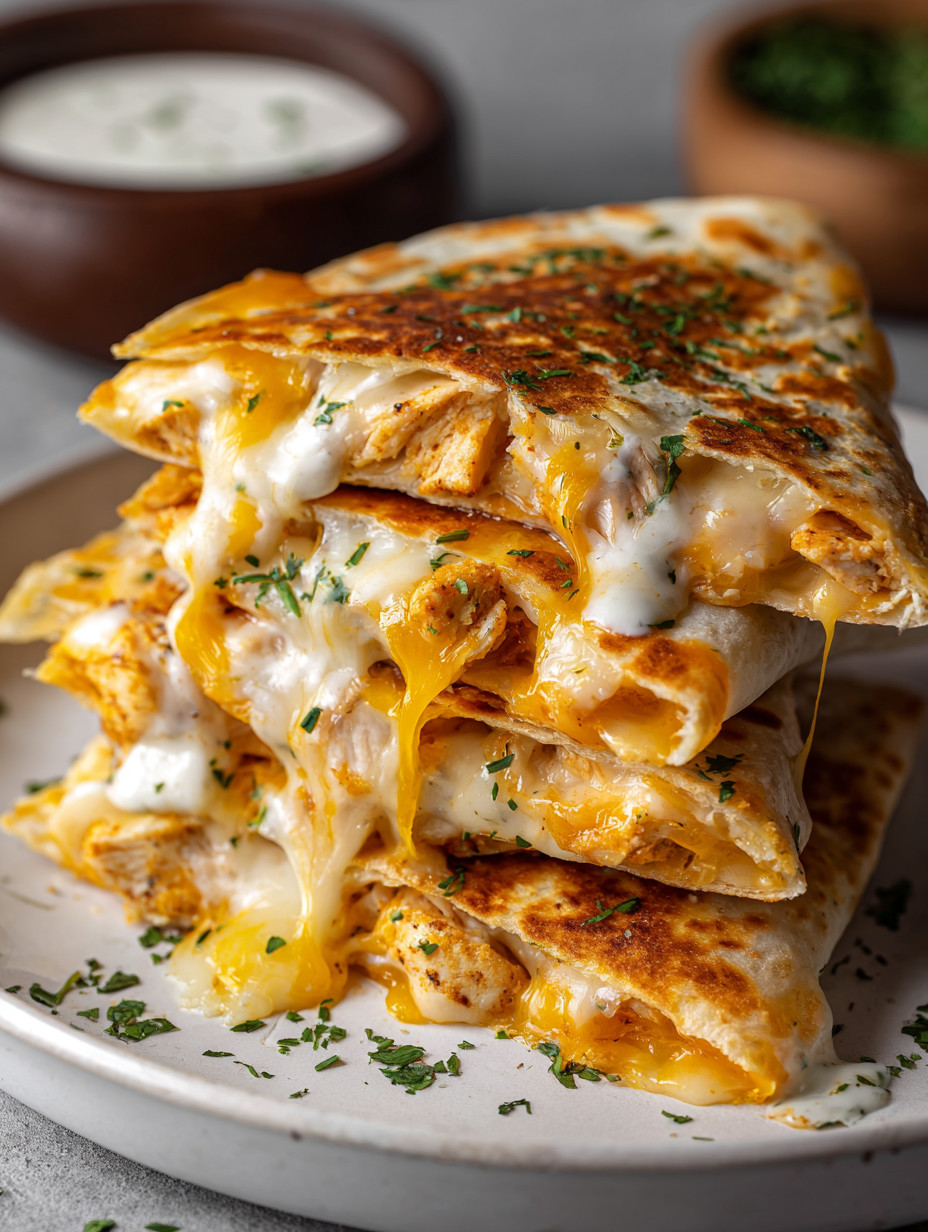 A stack of cheese and chicken enchiladas.