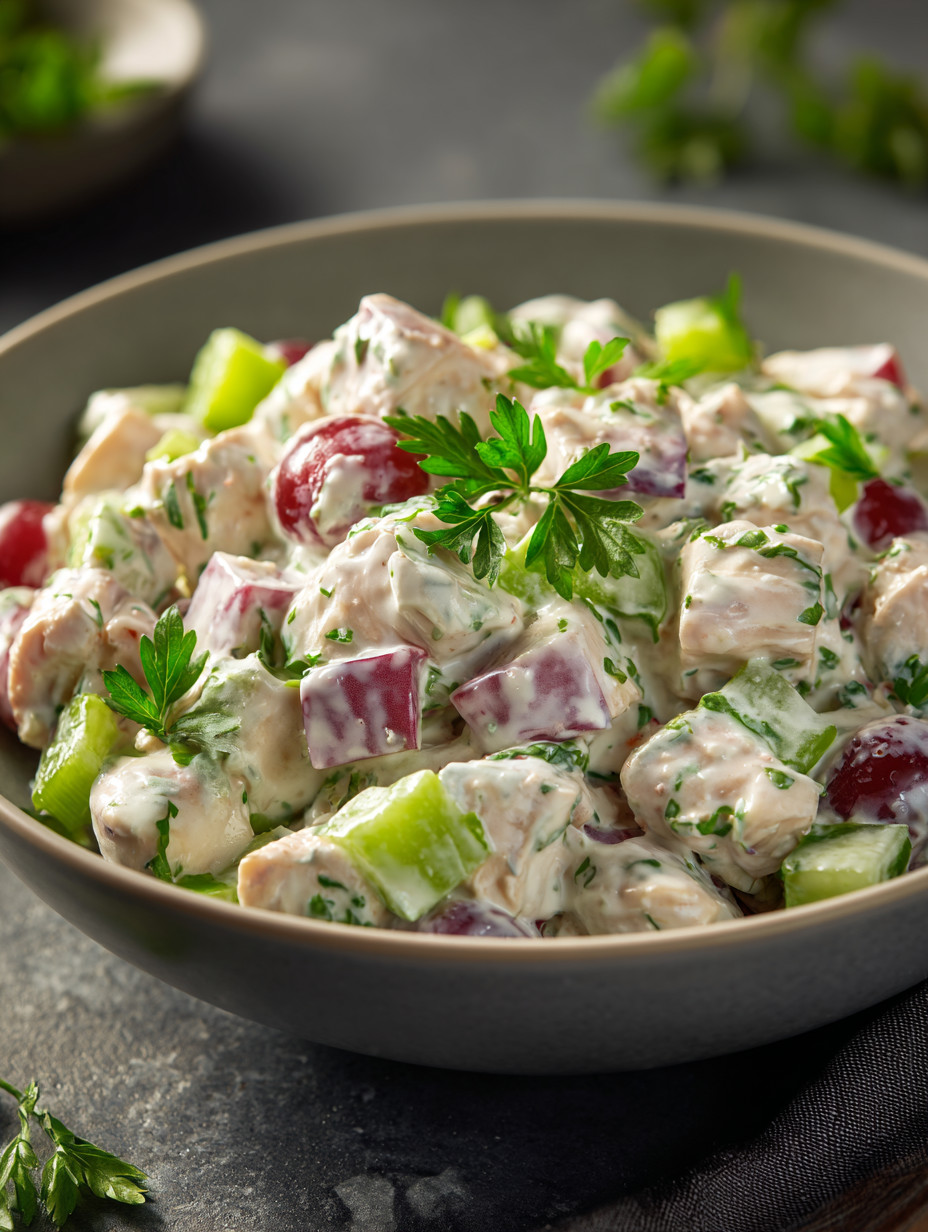 A bowl of food with a green herb on top.