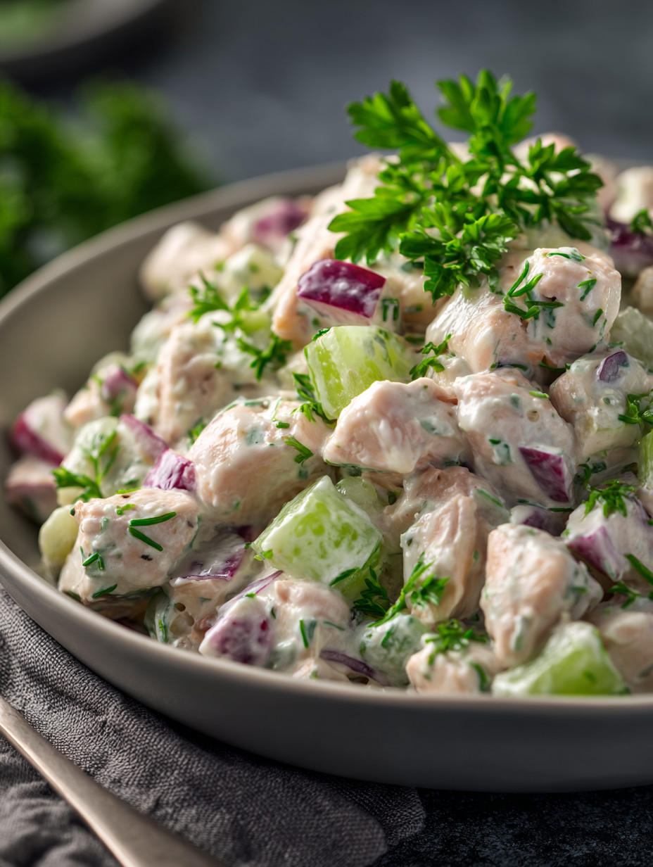A bowl of salad with cucumbers and onions.