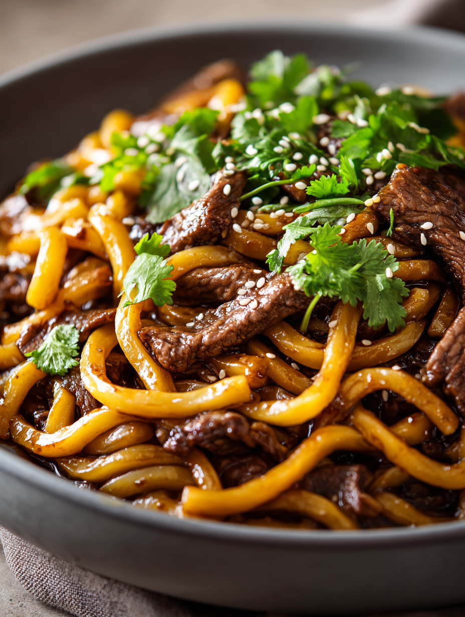 A bowl of noodles with meat and vegetables.