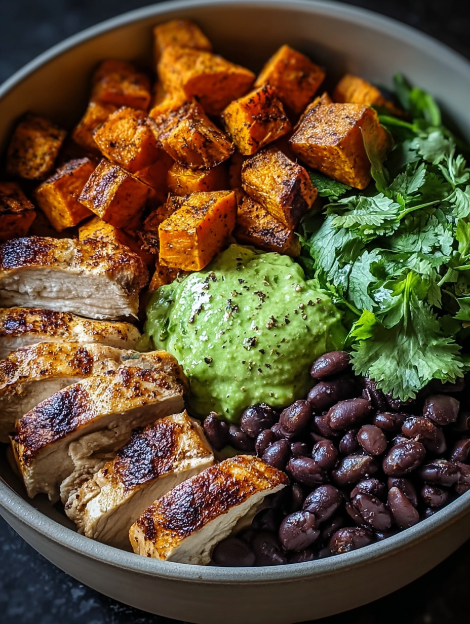 A bowl of food with meat, beans, and vegetables.