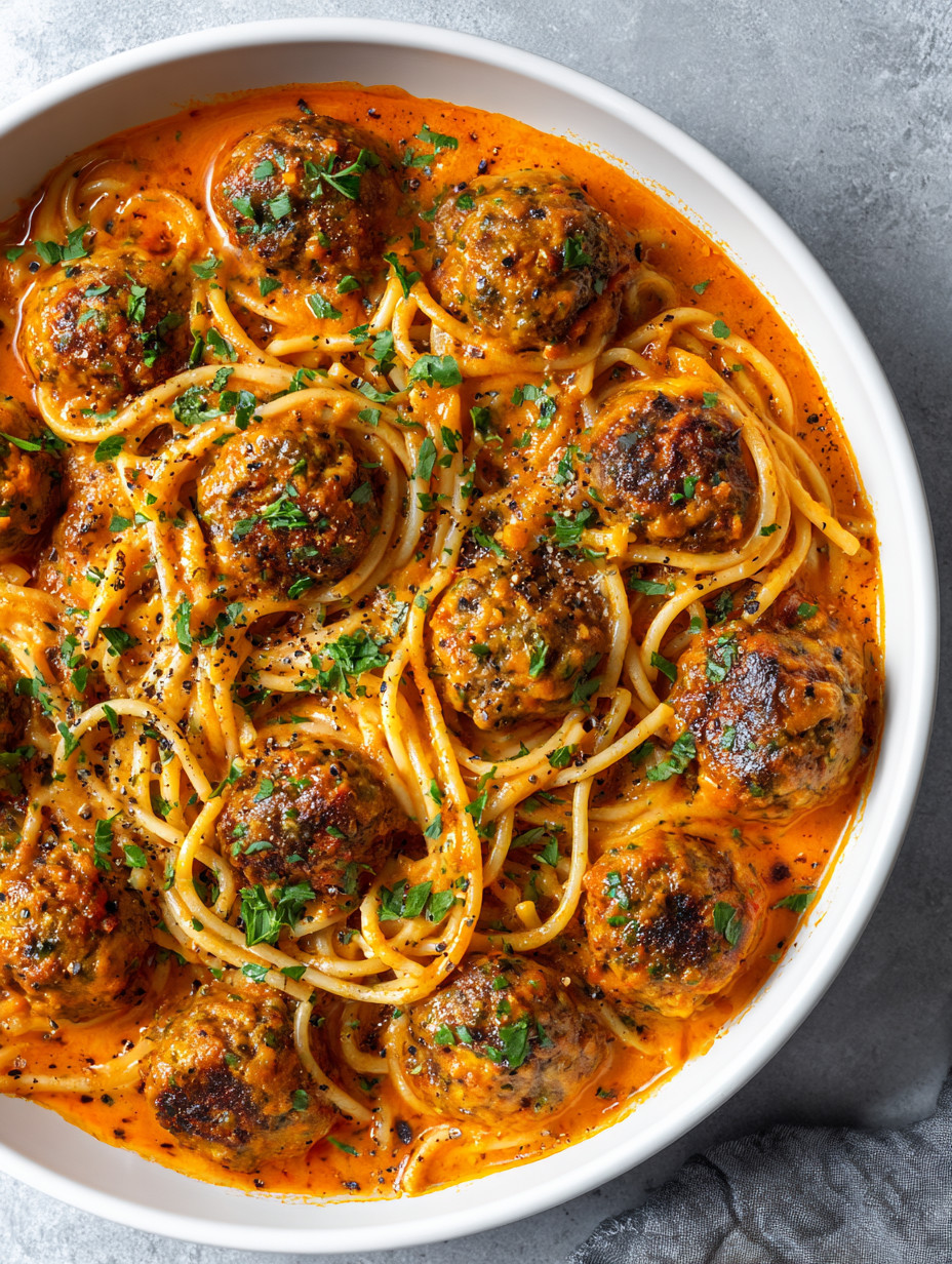 A bowl of spaghetti with meatballs and sauce.