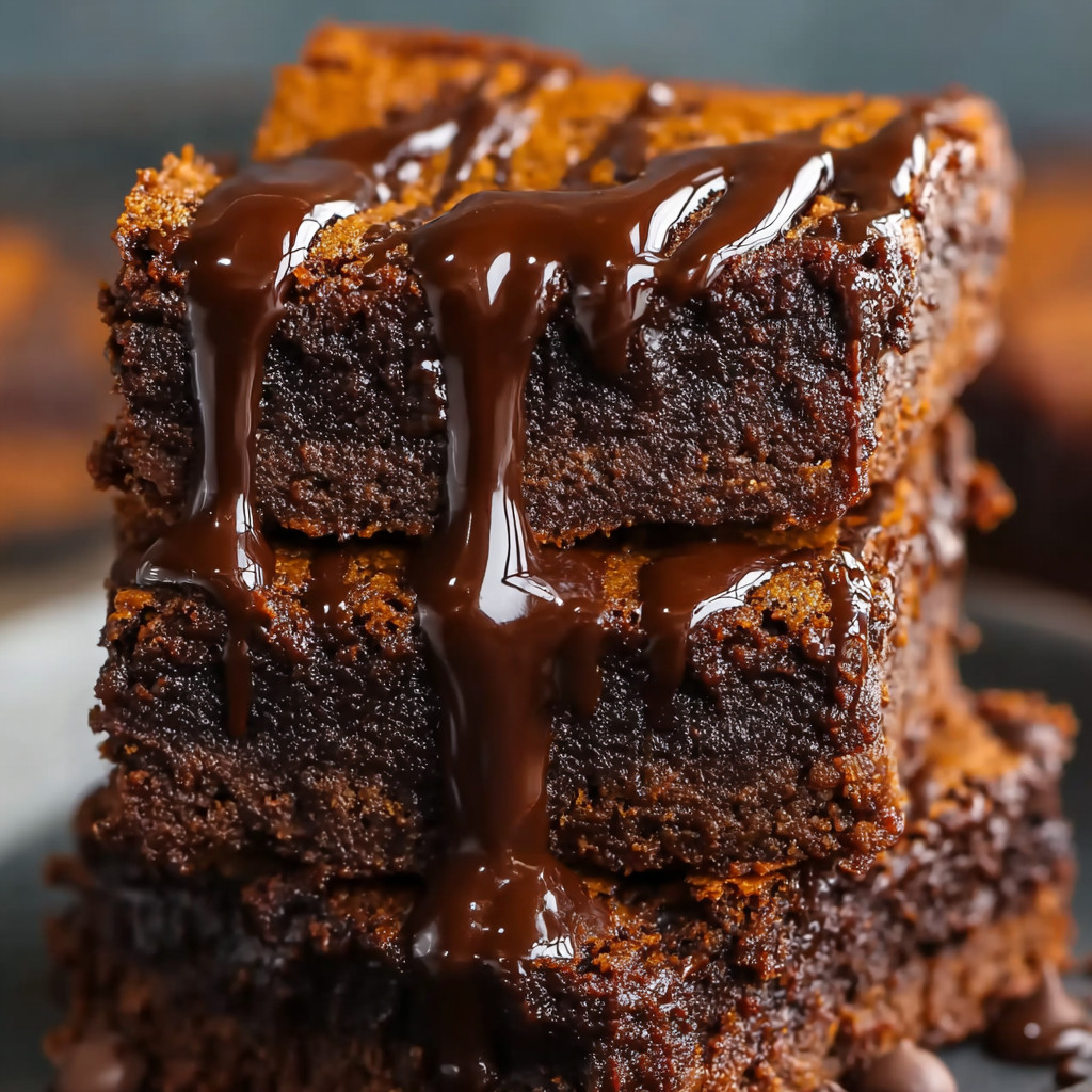 Chocolate cake with chocolate drizzle.