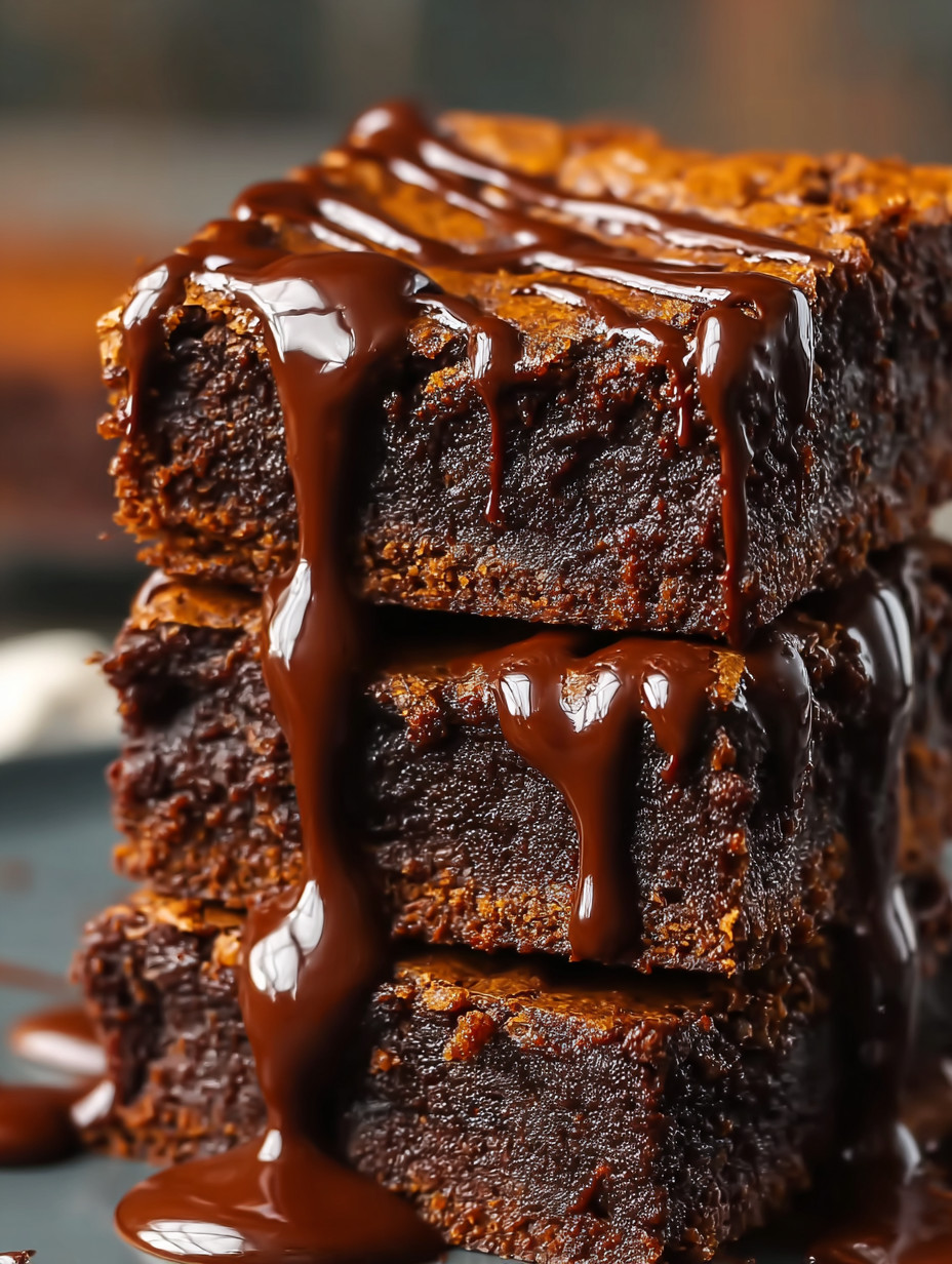 Chocolate drizzled on top of a brownie.