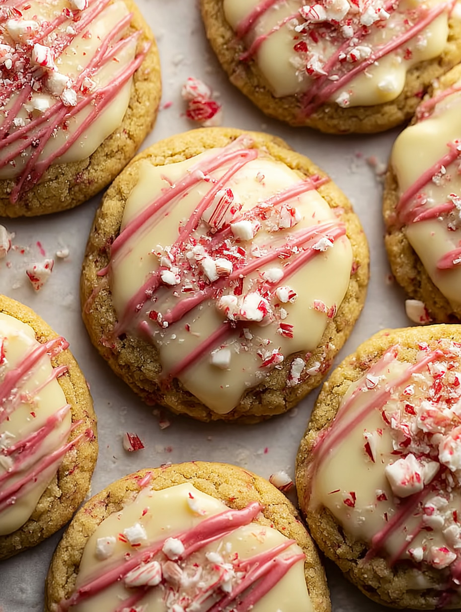 A plate of cookies with red and white stripes.