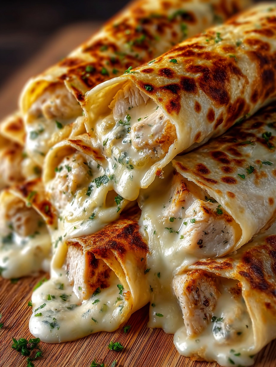 A stack of chicken pita sandwiches.