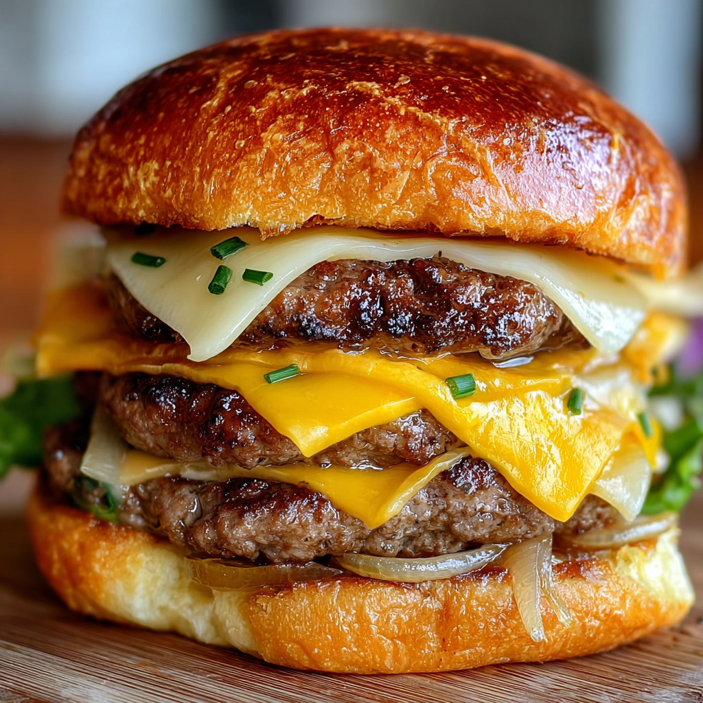A burger with cheese and onions.