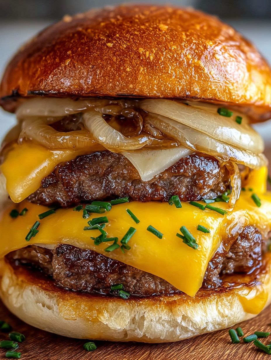 A close up of a hamburger with onions.
