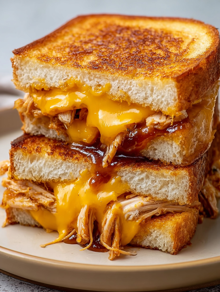 A sandwich with meat and cheese on a plate.