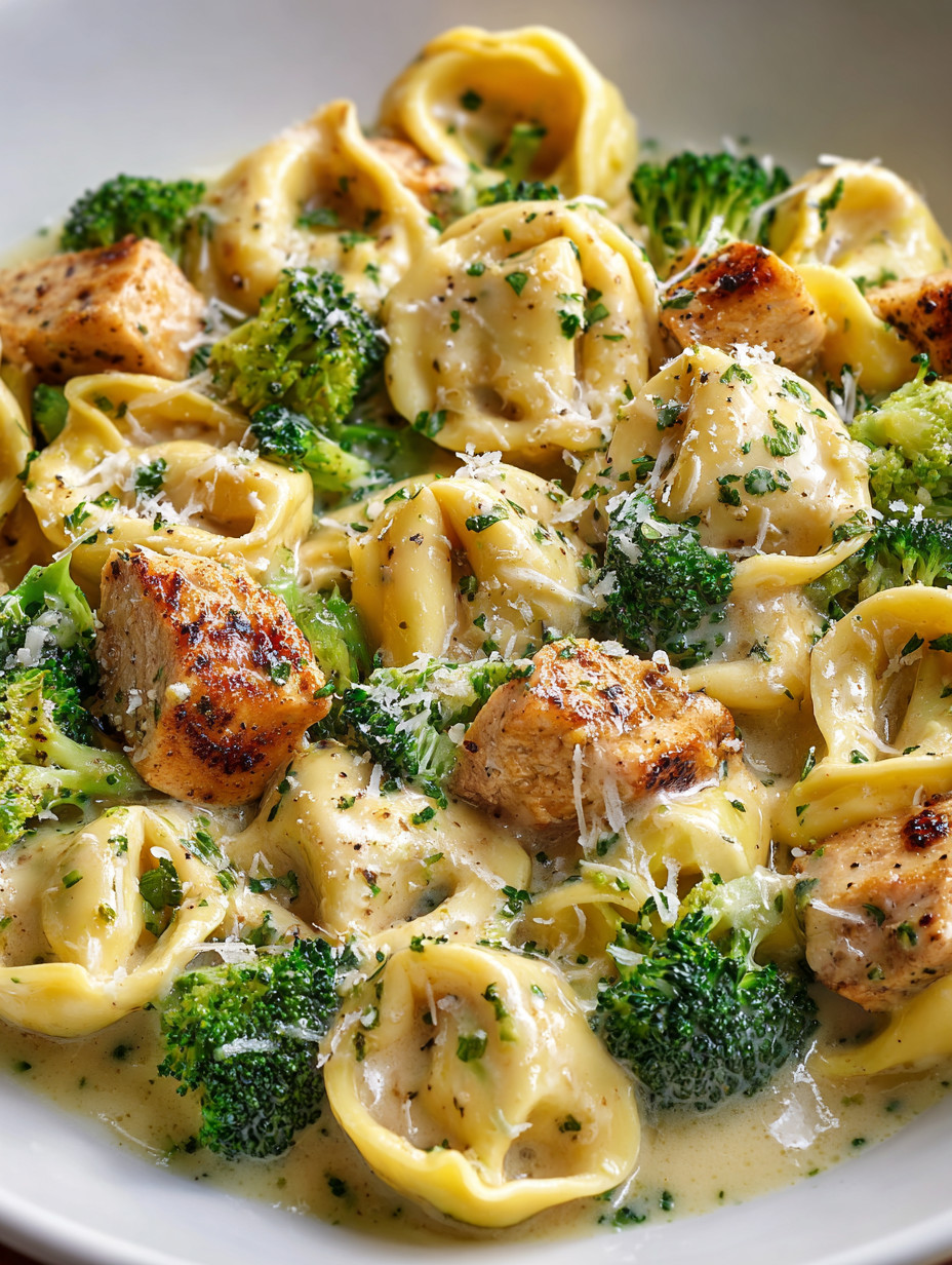 A plate of pasta with broccoli and chicken.