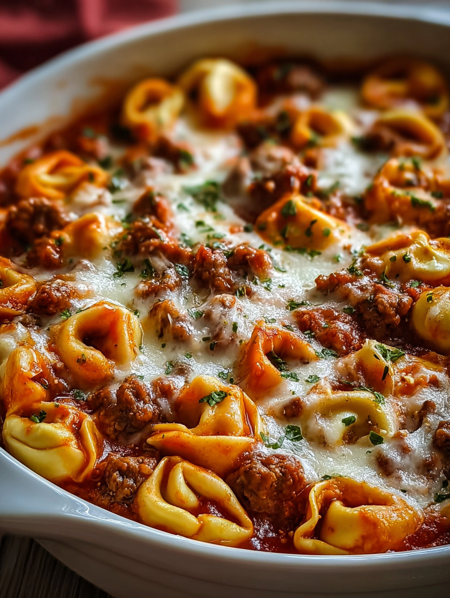 A bowl of pasta with meat and cheese.