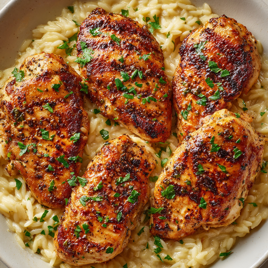 Chicken with rice and herbs.