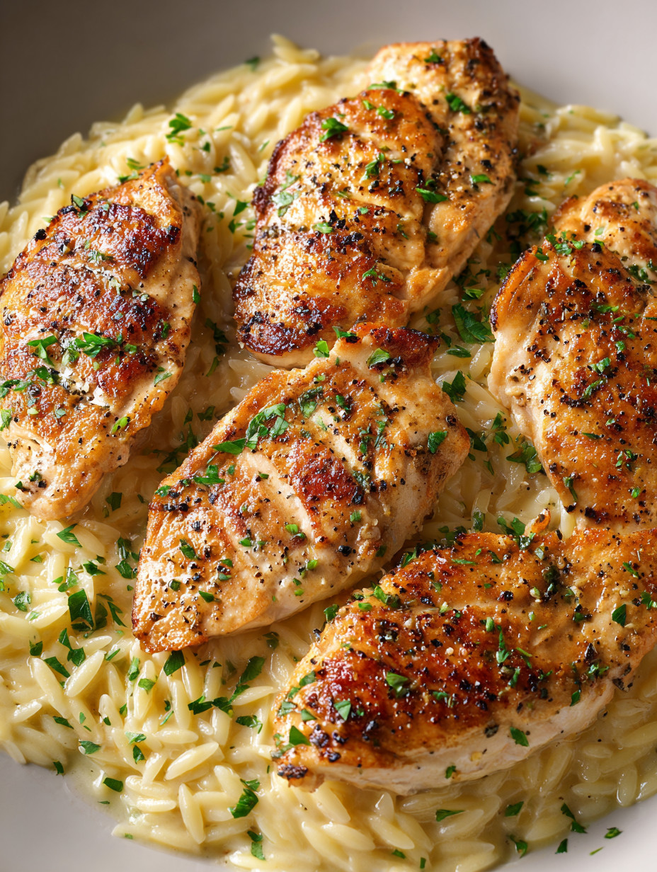 Chicken with herbs on top.