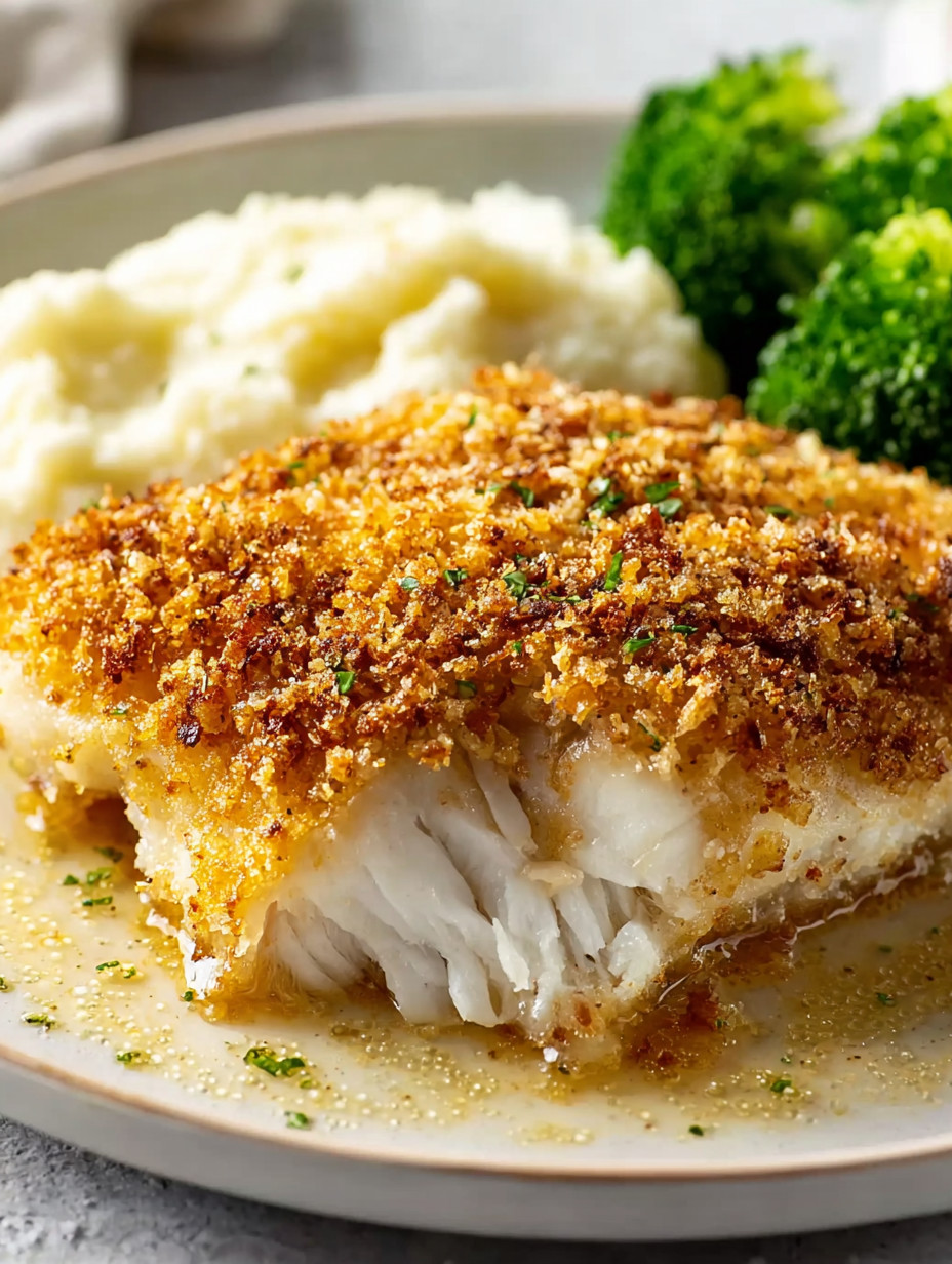 A plate of food with fish, potatoes and broccoli.