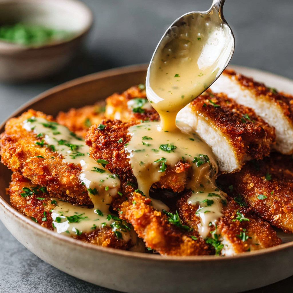 A bowl of chicken with sauce.