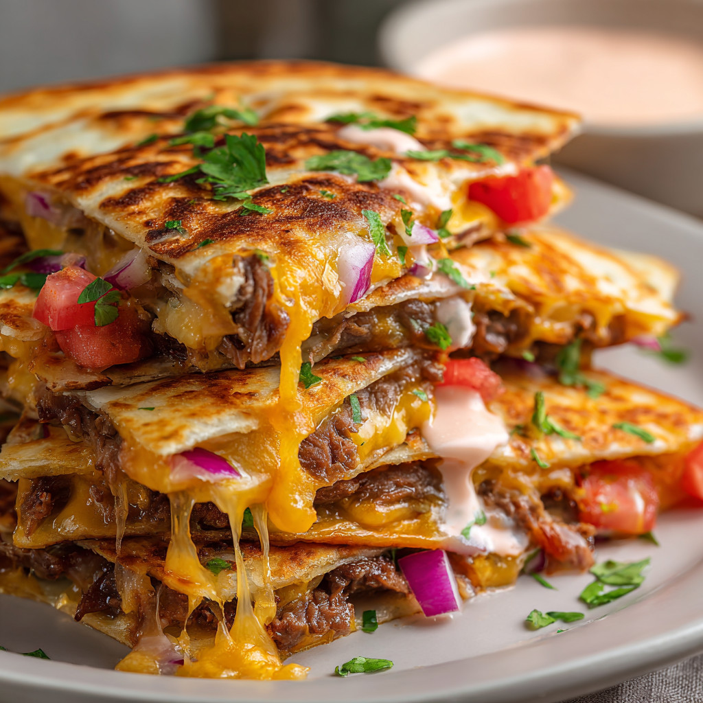 A stack of beef and cheese enchiladas.