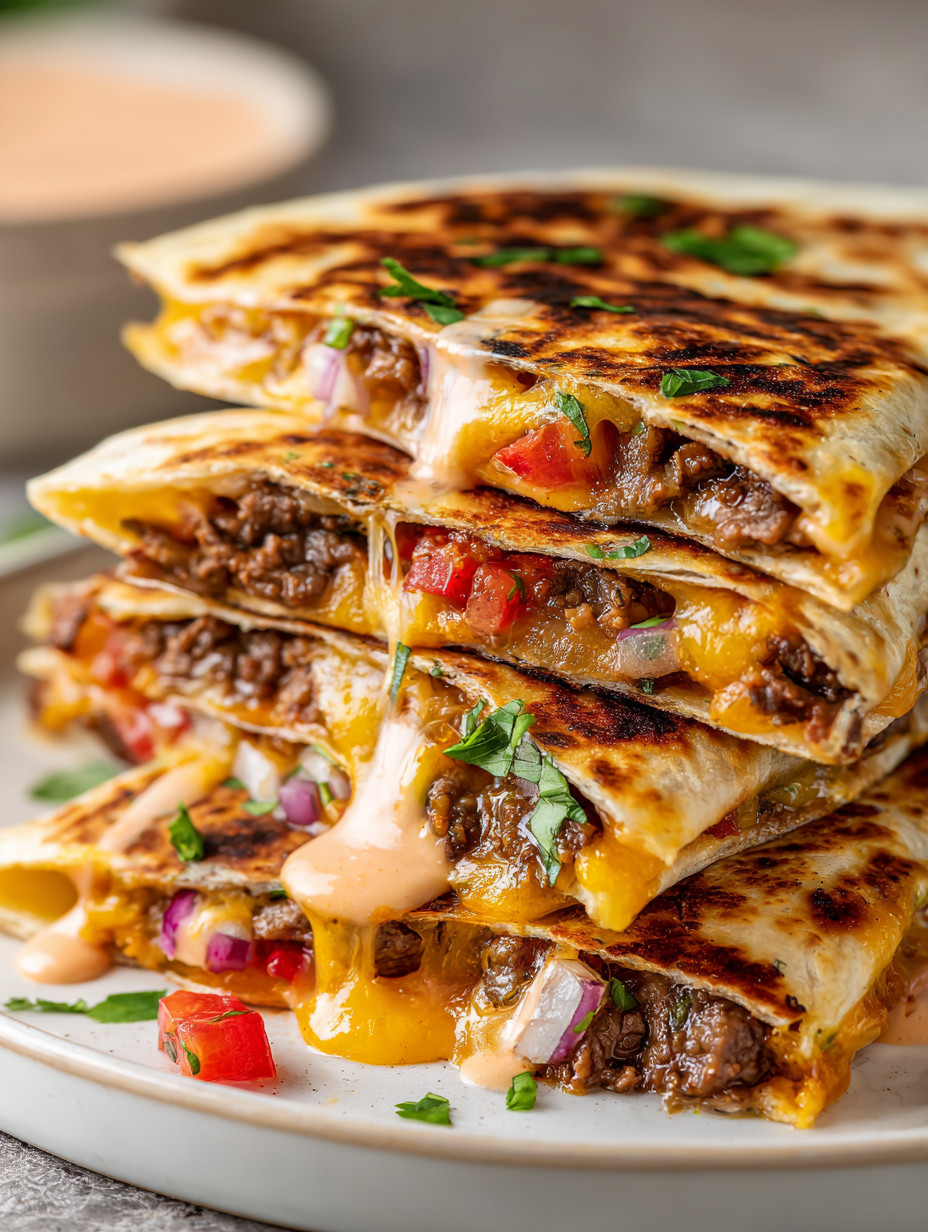 A stack of burritos with cheese and tomatoes.