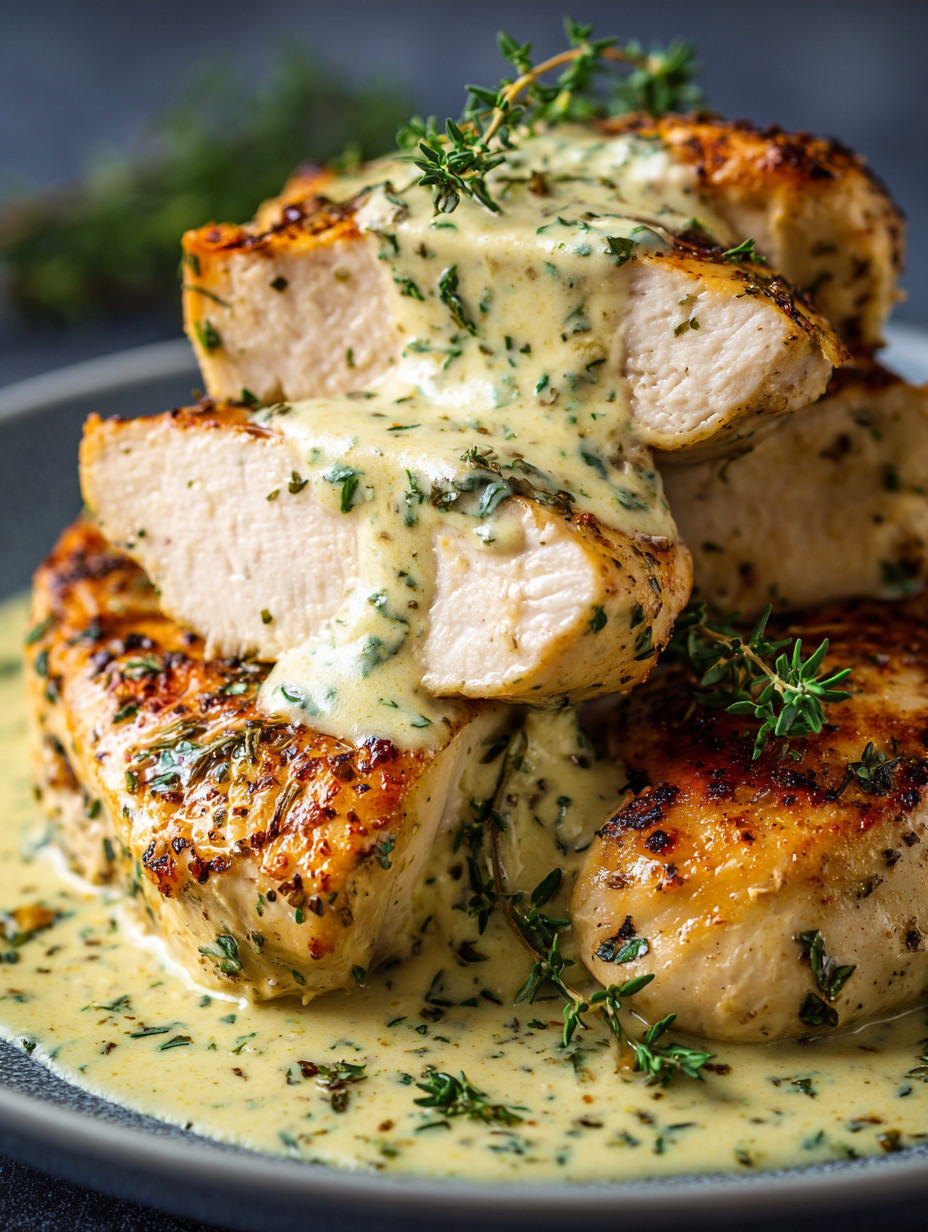 A plate of chicken with sauce.