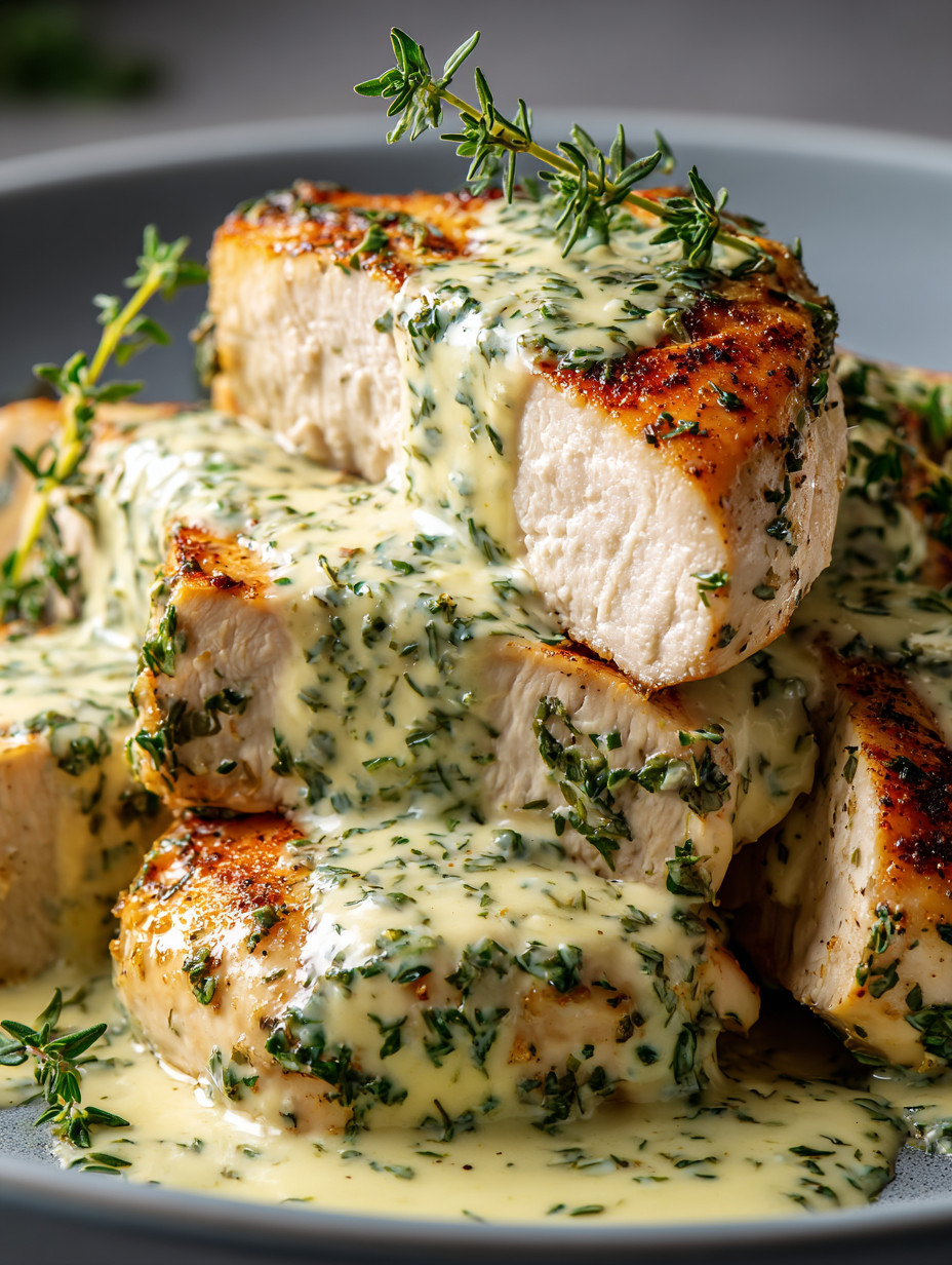 A plate of chicken with sauce on it.