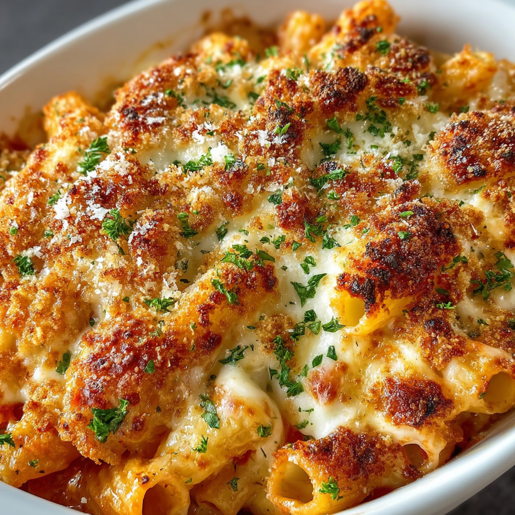 A bowl of pasta with cheese and herbs.