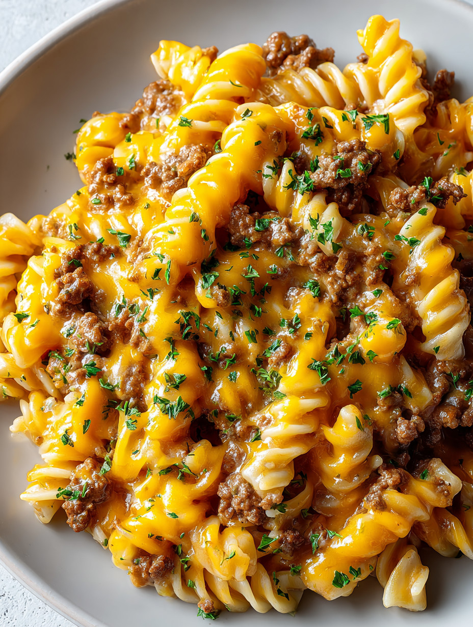 A plate of pasta with meat and cheese.