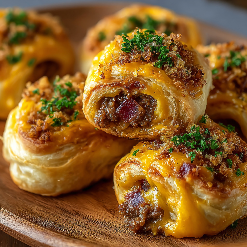 A plate of food with a pastry and meat.