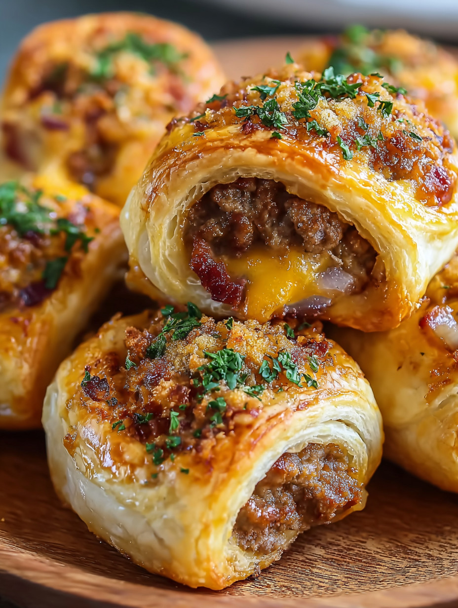 A plate of food with a pastry and meat.