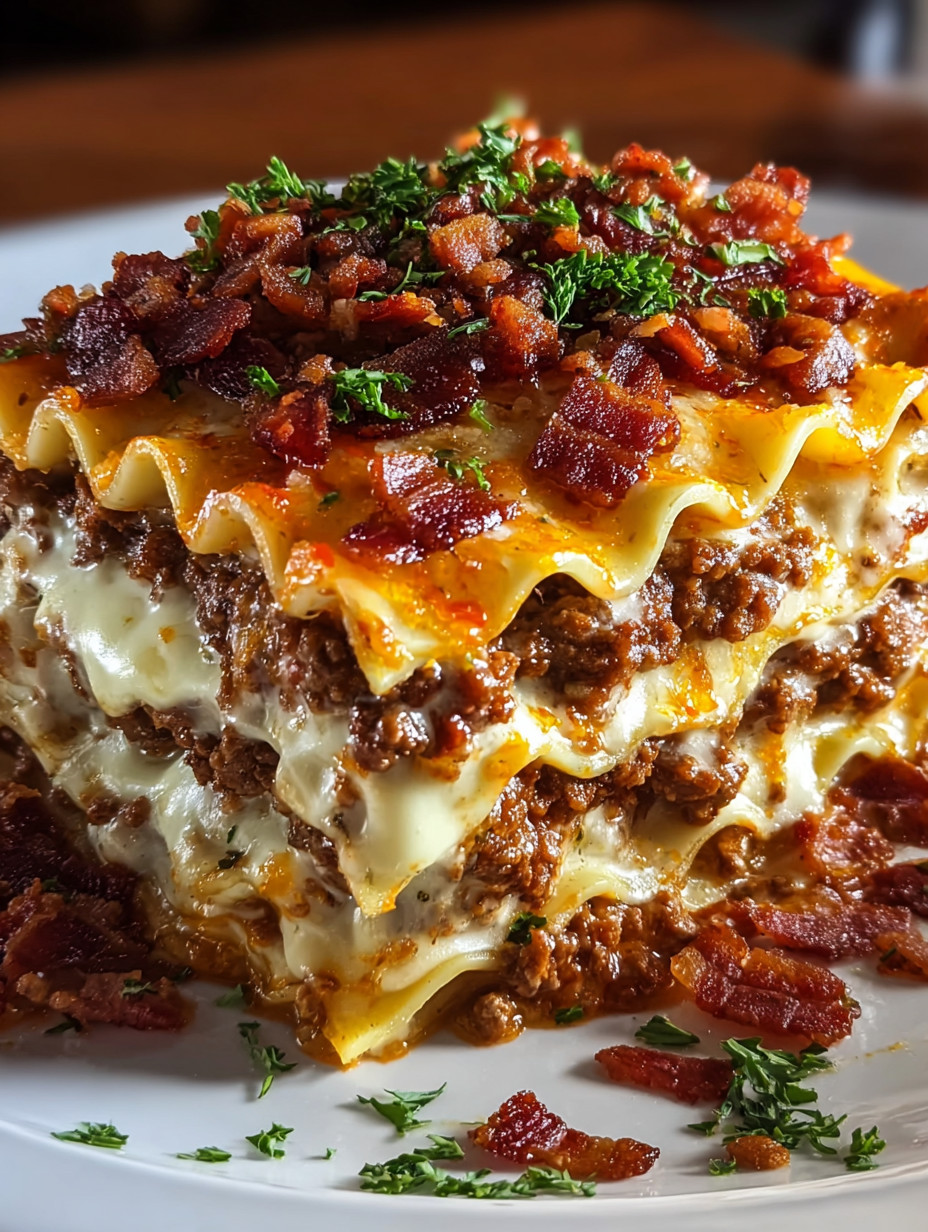 A plate of food with bacon and cheese.