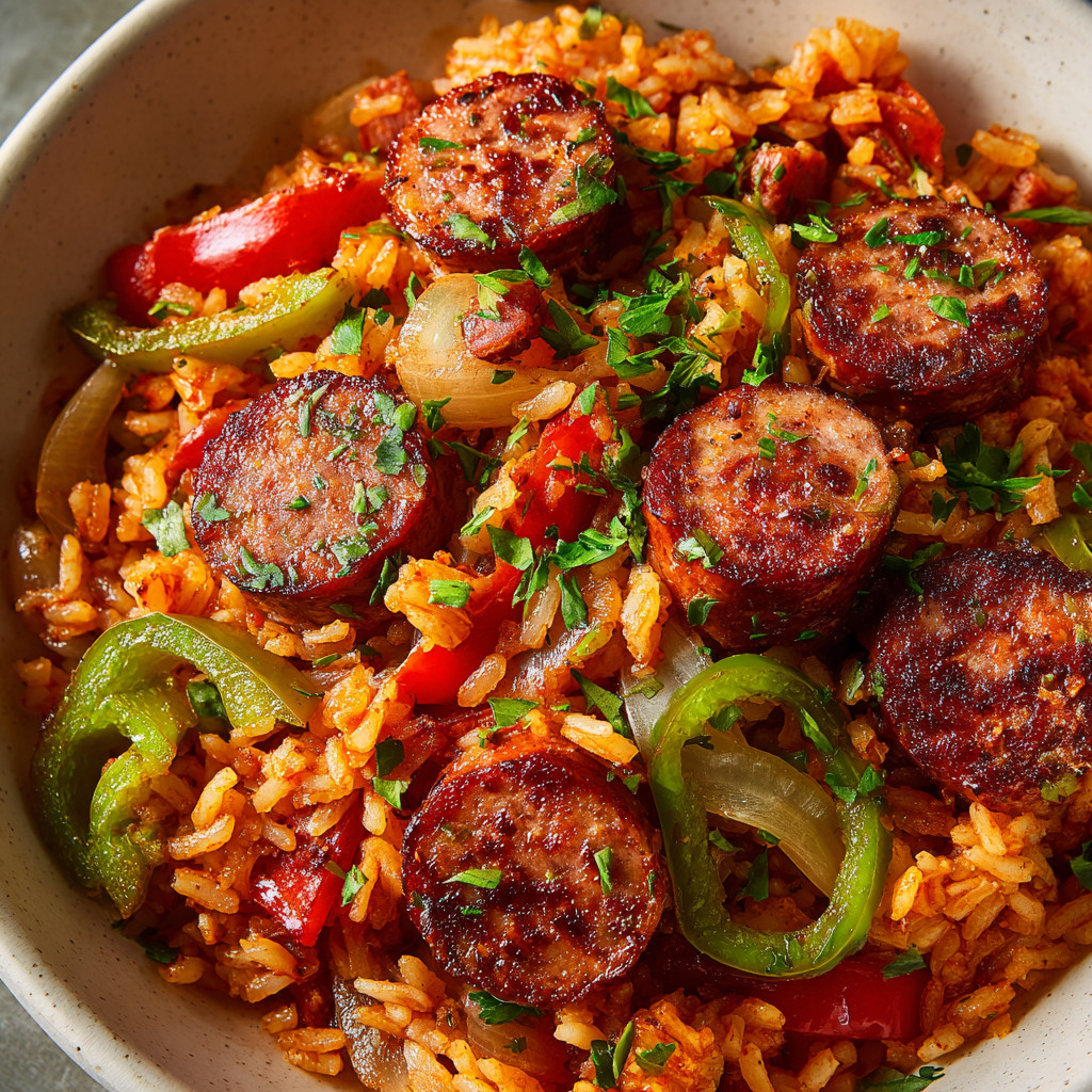A bowl of rice with meat and vegetables.