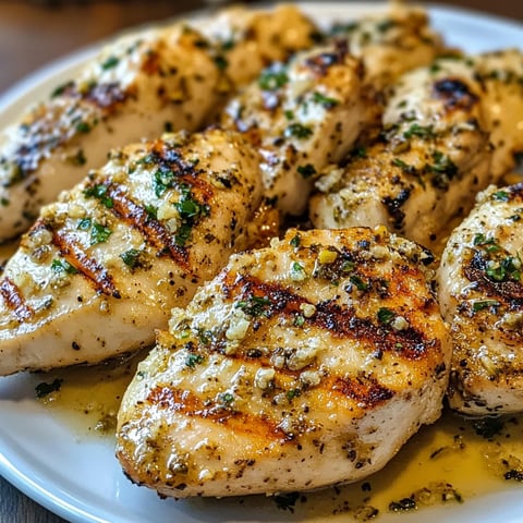 Chicken with herbs on a white plate.