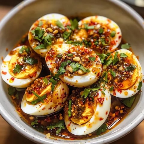 A bowl of eggs with spices.