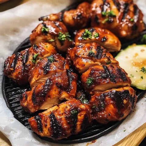 A plate of grilled chicken with a side of vegetables.