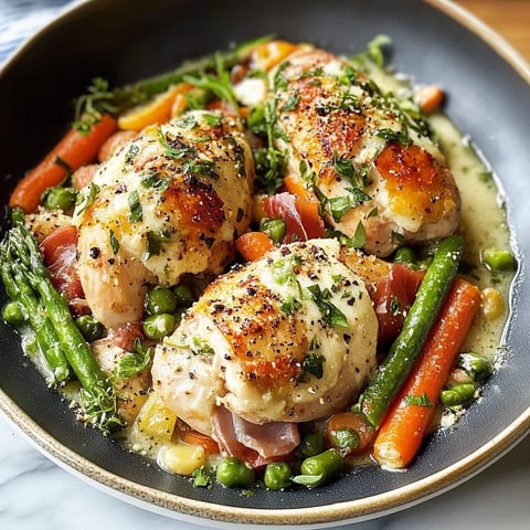 A bowl of food with chicken and vegetables.