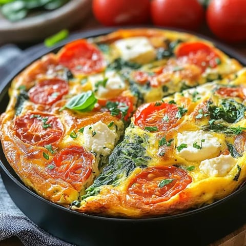 A frittata with tomatoes and spinach.
