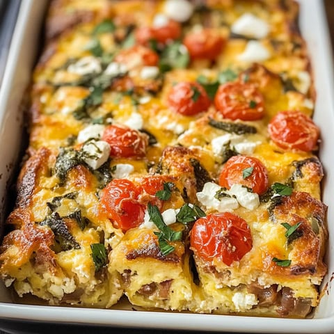 A casserole with tomatoes, cheese, and spinach.