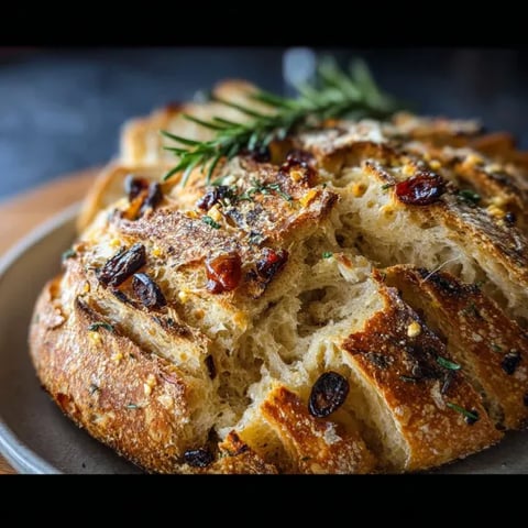 A loaf of bread with herbs on top.