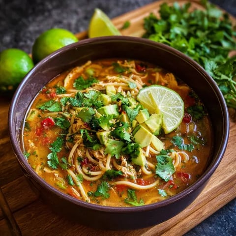 A bowl of soup with limes and avocado.